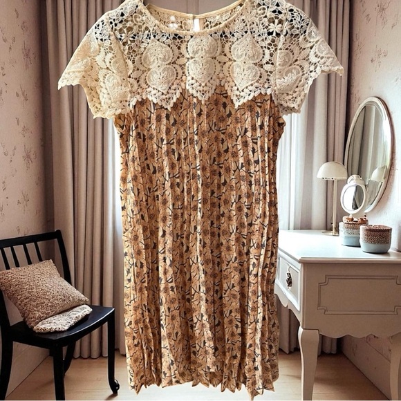 Authentic VINTAGE Dresses & Skirts - VINTAGE crochet accordion pleat sheer dress.  Approx sz M (contemporary sizing)